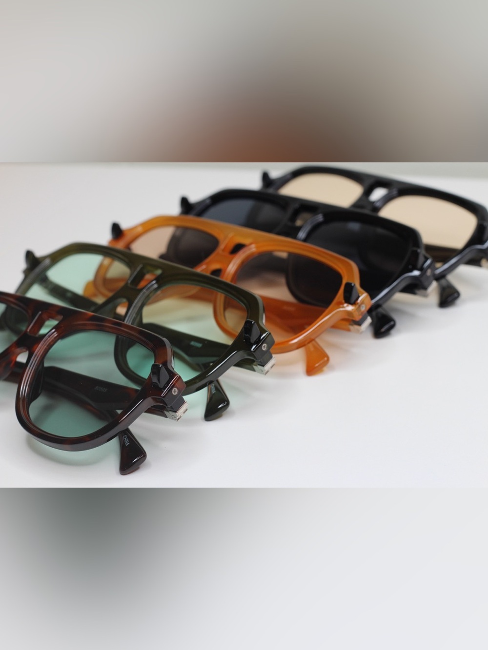 Men's Square Frame Sunglasses - Black, Amber, Green, and Tortoiseshell